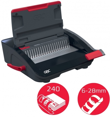 Masina de indosariat GBC CombBind CB20, manuala, cu spire din plastic, A4, 20/240 coli, negru-argintiu